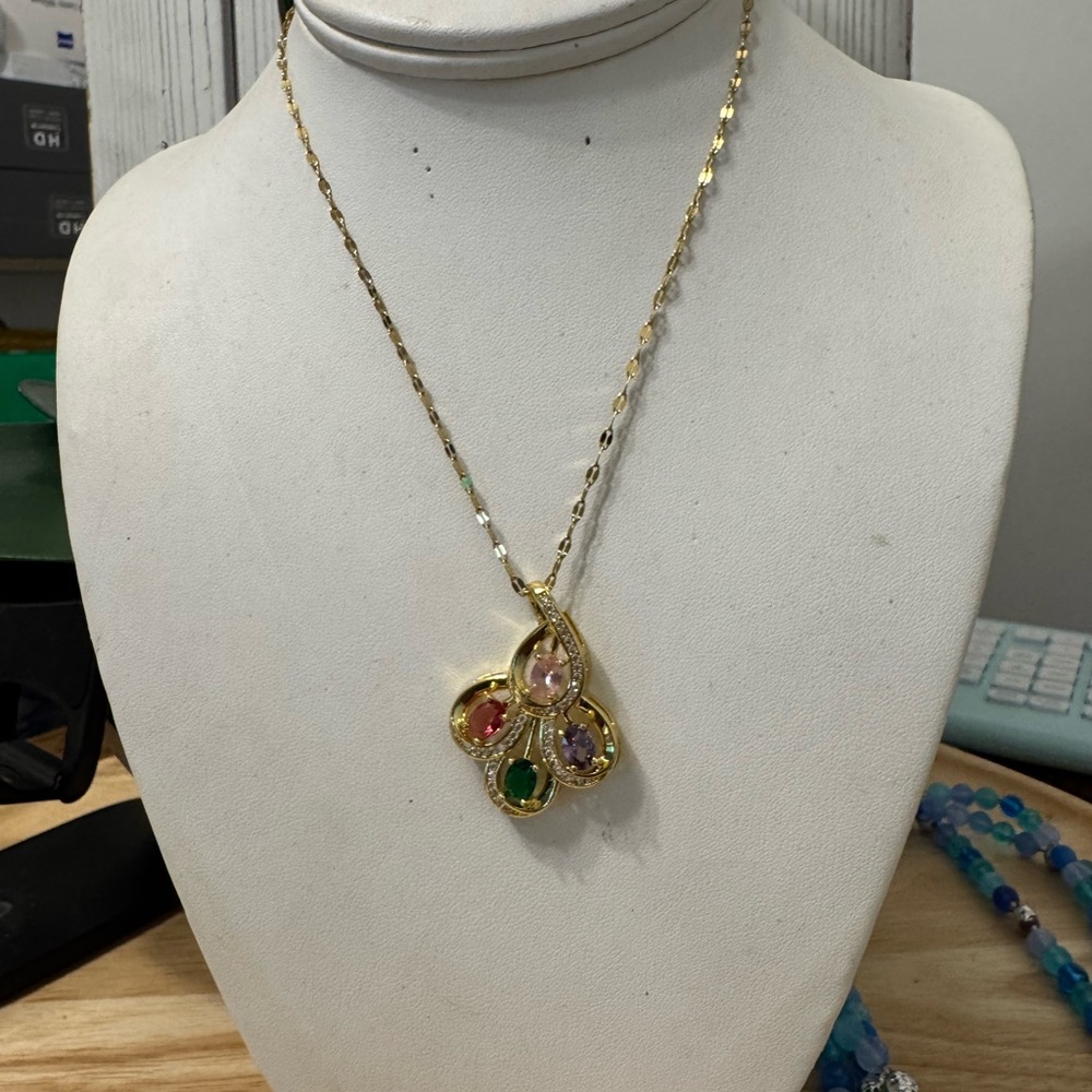 Elegant Gold Multi-Stone Pendant Necklace